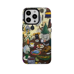 INS Cat Tree Man Cartoon Graffiti Case for IPHONE 16ProMax 15 14 13 12 11 PRO Plus XR XS MAX Acrylic TPU Two in One Phone Cases