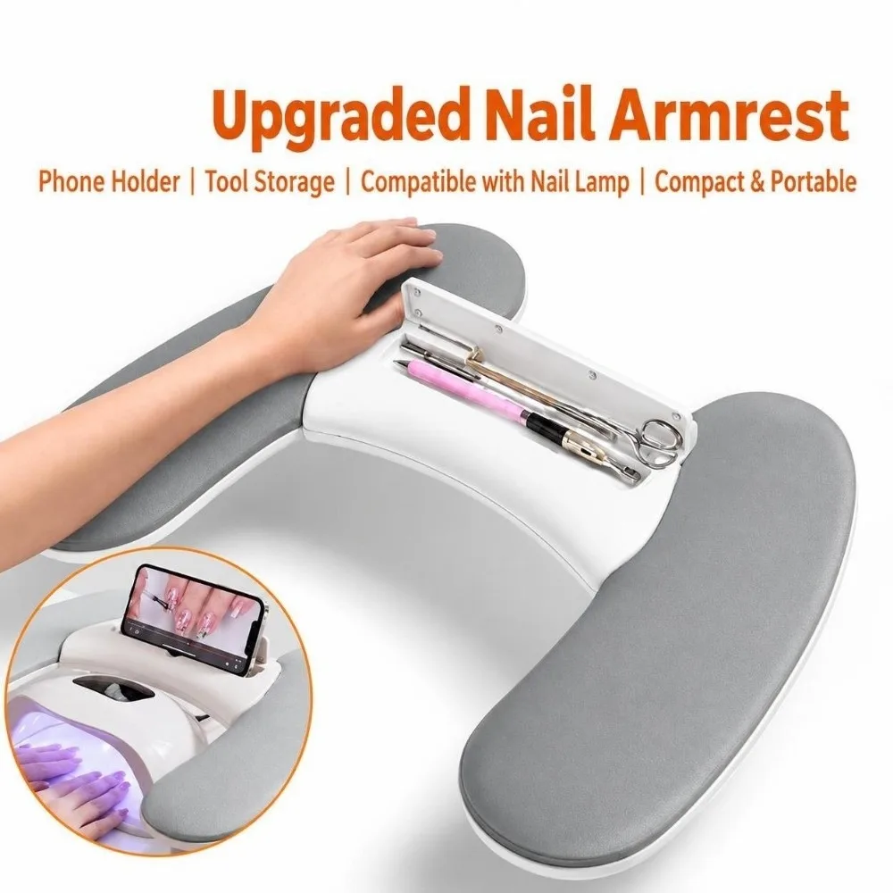 Detachable Manicure Hand Rest Multifunctional Anti-slip Nail Arm Rest Easy Clean PU Leather U-Shaped Hand Rest Manicure