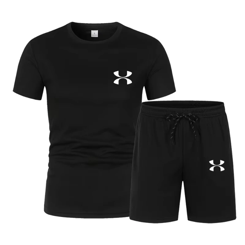 

2026 New Trendy Business Summer Men's Sports Set Casual Fitness Jogging Basketball Fashion Short Sleeve T-shirt + Shorts 2 Sets