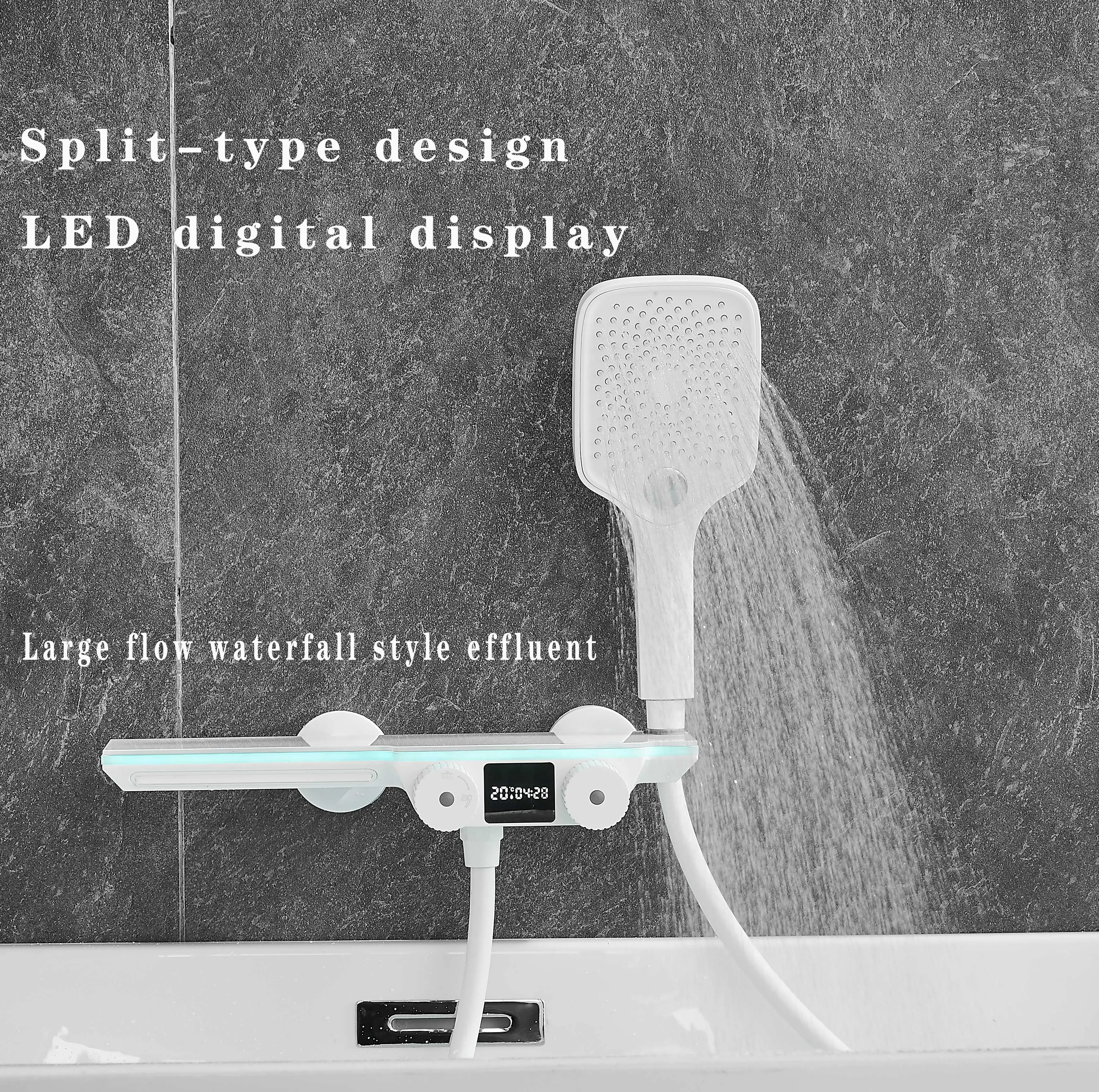 

Becola Split Bathtub Faucet With LED Digital Display Waterfall Water Outlet, Copper Body Insulation Glass, 3-level Adjustment
