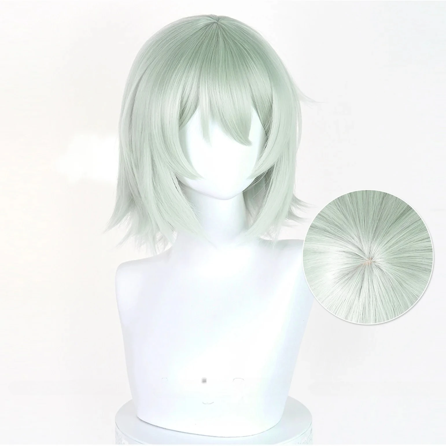 Peruca de Cosplay Anime Yani Neko Chainsmoker, Yaniko Sato Yanineko, Cabelo Curto Verde, Resistente ao Calor, Perucas Sintéticas para Festa