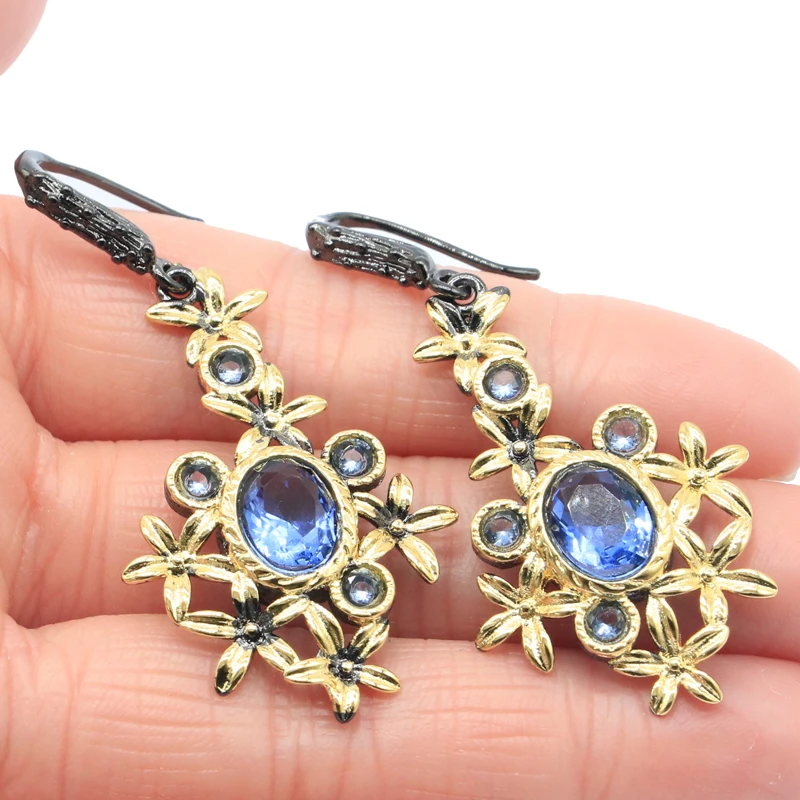 اشتر 4 واحصل على 1 مجانًا 52x24 مللي متر 9.6 جرام عتيق التورمالين الوردي البنفسجي تنزانيت الزبرجد الرودوليت العقيق أقراط معدنية سوداء فضية #3