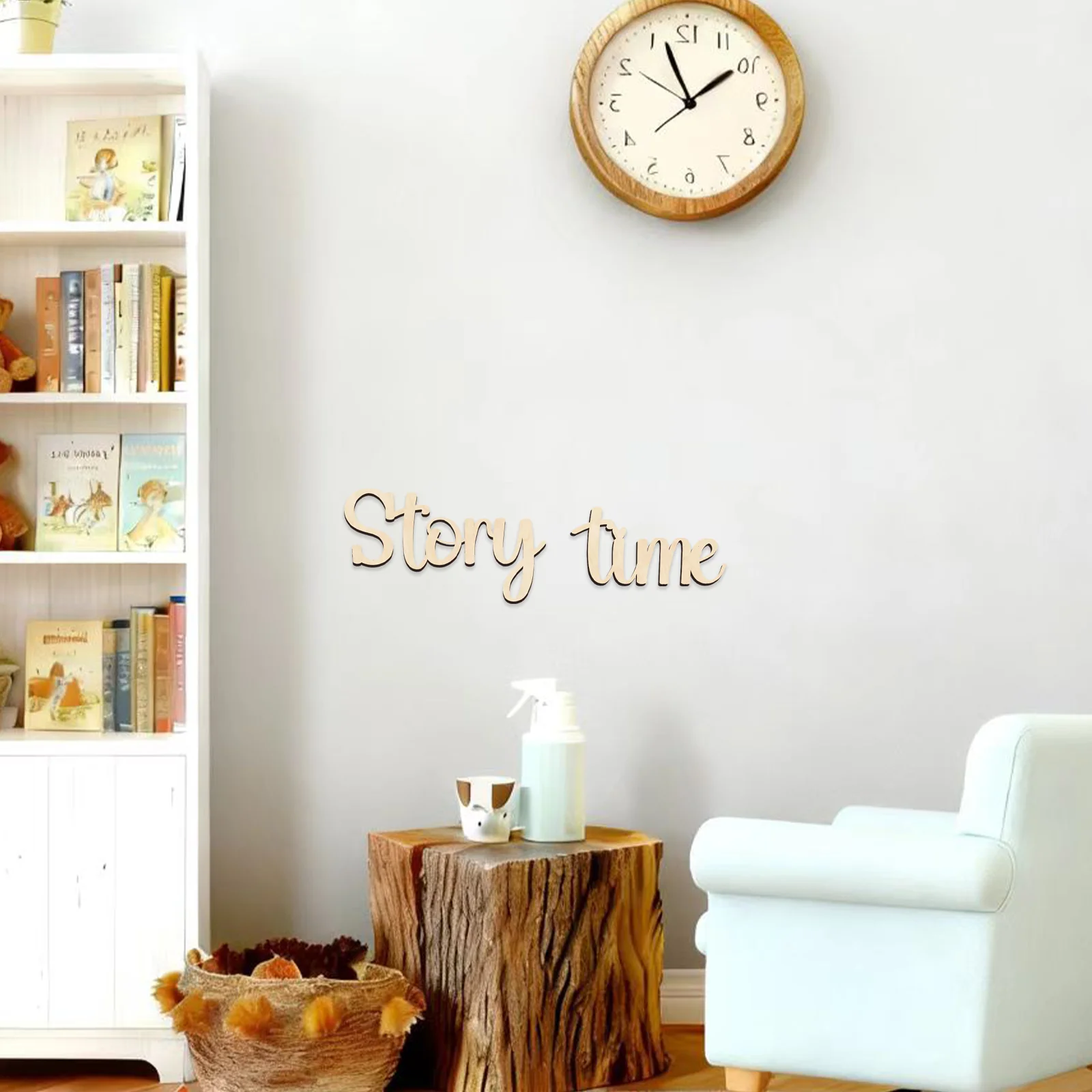 

Storytime Wooden Wall Sign Set - 2-Piece Rustic Nursery Decor, 13cm & 8.9cm Height, Reading Nook Wall Art, Natural Wood