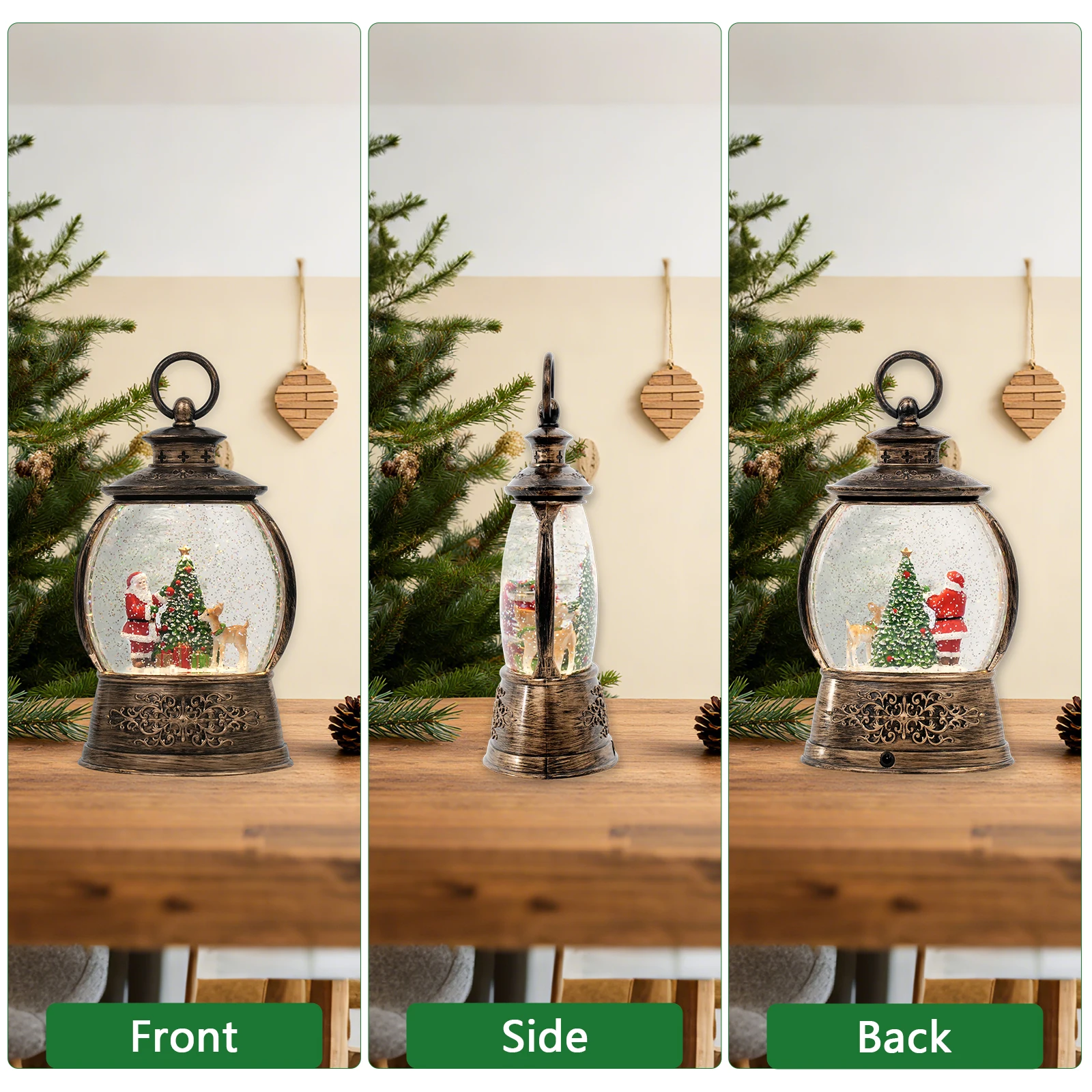 

USB Powered Christmas Music Lantern Features Dancing Snowflakes, Santa Claus & Tree Design, An Ideal Holiday Gift for Family &
