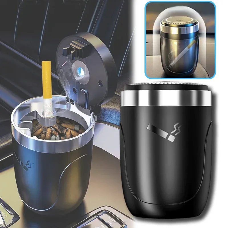 

Car Ashtray with LED Lights Detachable Alloy Cigarette Automatic Ashtray Flame Retardant Cigarette Box Cigarette Ashtray