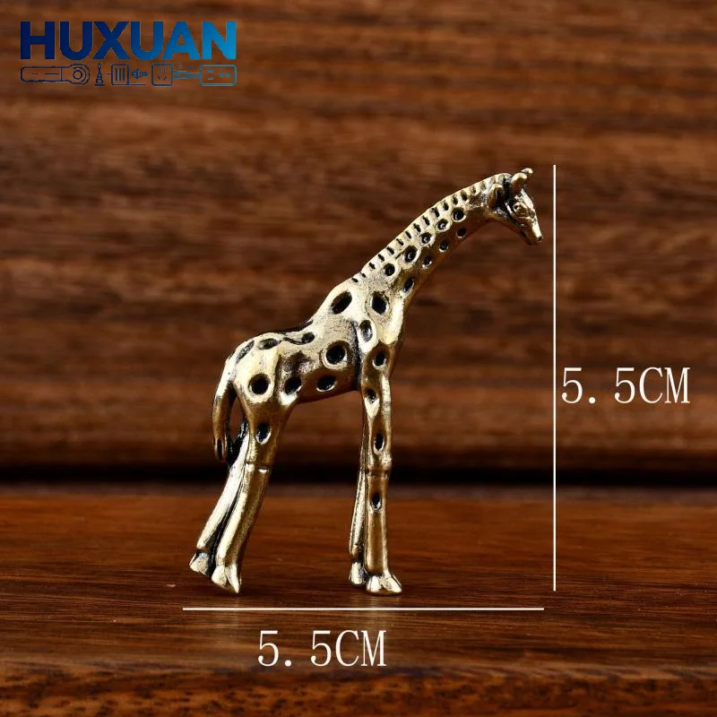 5.5cm Vintage Brass Giraffe Ornament Office Desk Desktop Decoration Tea Pet Miniature Statue Home Decor