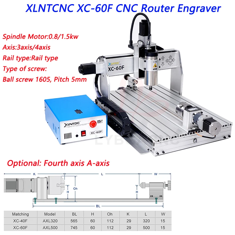 

LYBGACNC XC-60F CNC Router Spindle Motor 800W 1.5KW 3axis 4axis Engraving Drilling and Milling Machine with USB Port 110V 220V