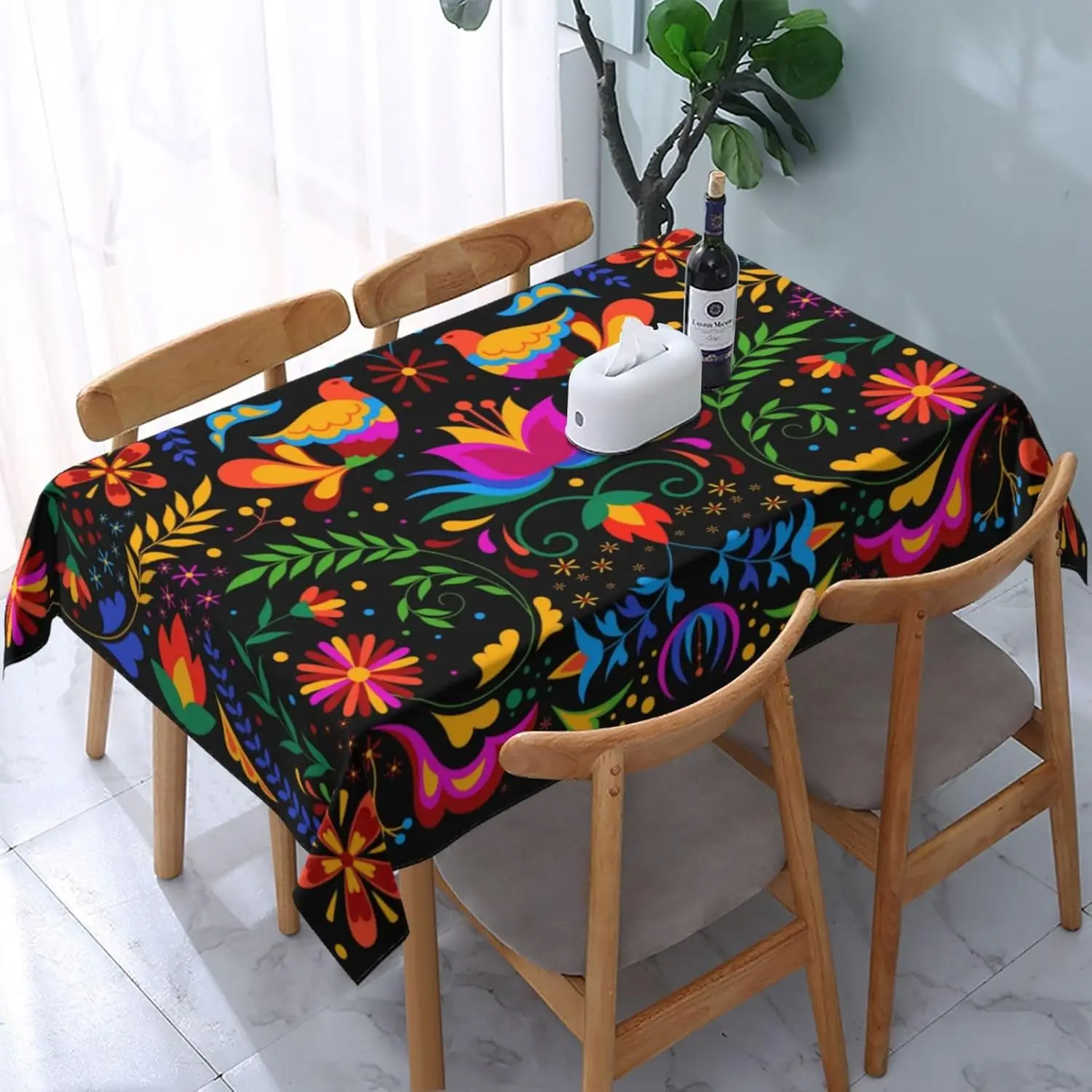 Mexican Flowers Birds Dia De Los Muertos Tablecloths Fiesta Party Decor Mexico Day of The Dead Rectangle Table Cloth Table Decor