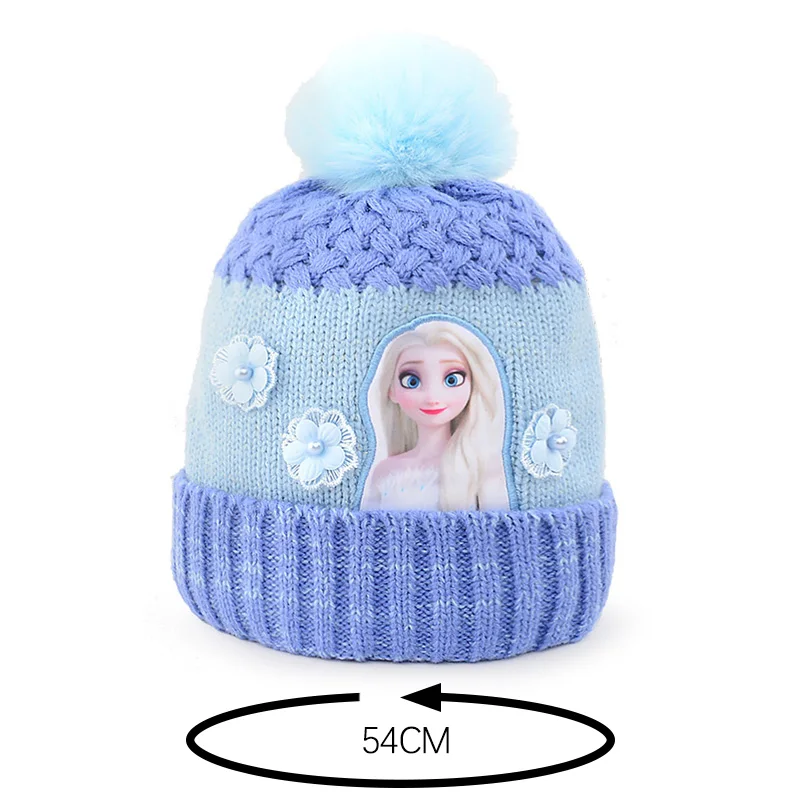 Disney Cartoon Frozen 2 Elsa Princess Girl Winter Hat Warm And Thick Baby Knitted Plush Hat Suitable For Ages 3-10