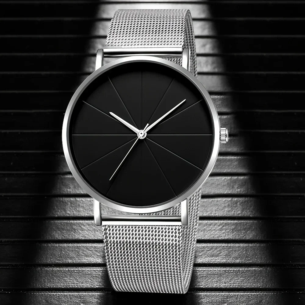 로즈 골드, 블랙 메쉬 스트랩 및 날짜 표시가 포함된 3피스 남성용 패션 쿼츠 시계 세트 - 아연 합금 케이스, 스테인레스 스틸 스트랩