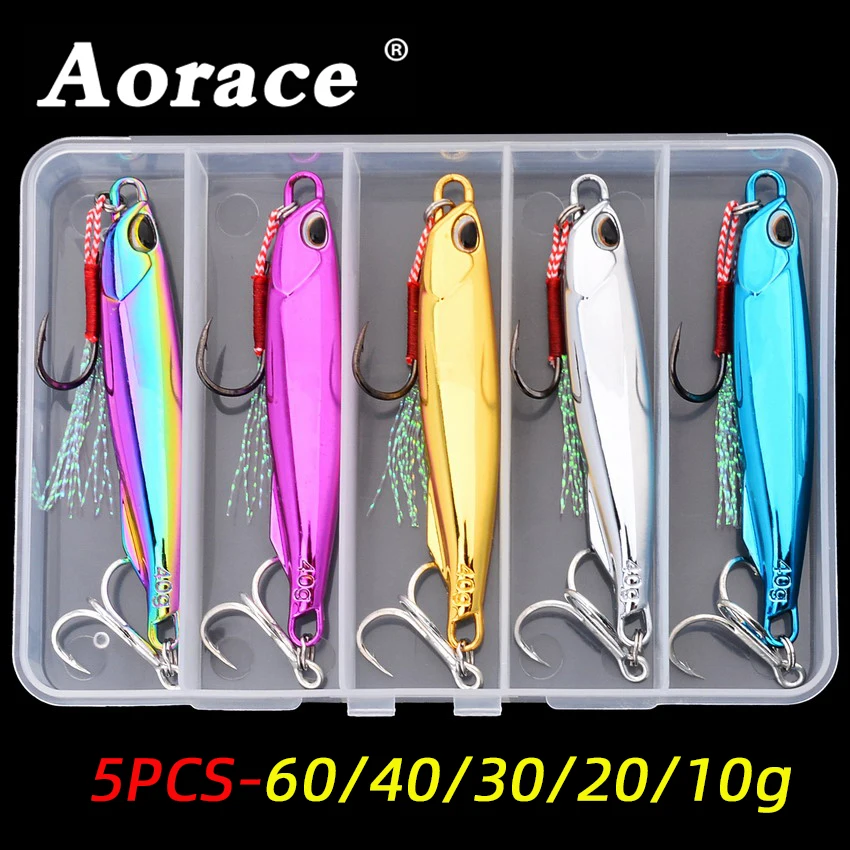 5PCS Metal Cast Jig Spoon 10/15/20/30/40/60g Shore Casting Jigging Fish Sea Bass Fishing Lure Artificial Bait Tackle Box