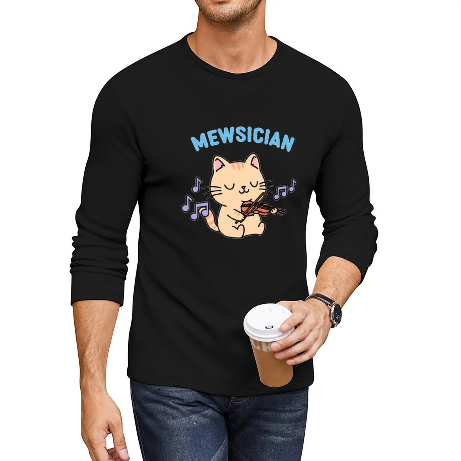 The Mewsician Cat Playing The Violin Long T-Shirt plus size tops sweat shirt black t shirt t shirt men