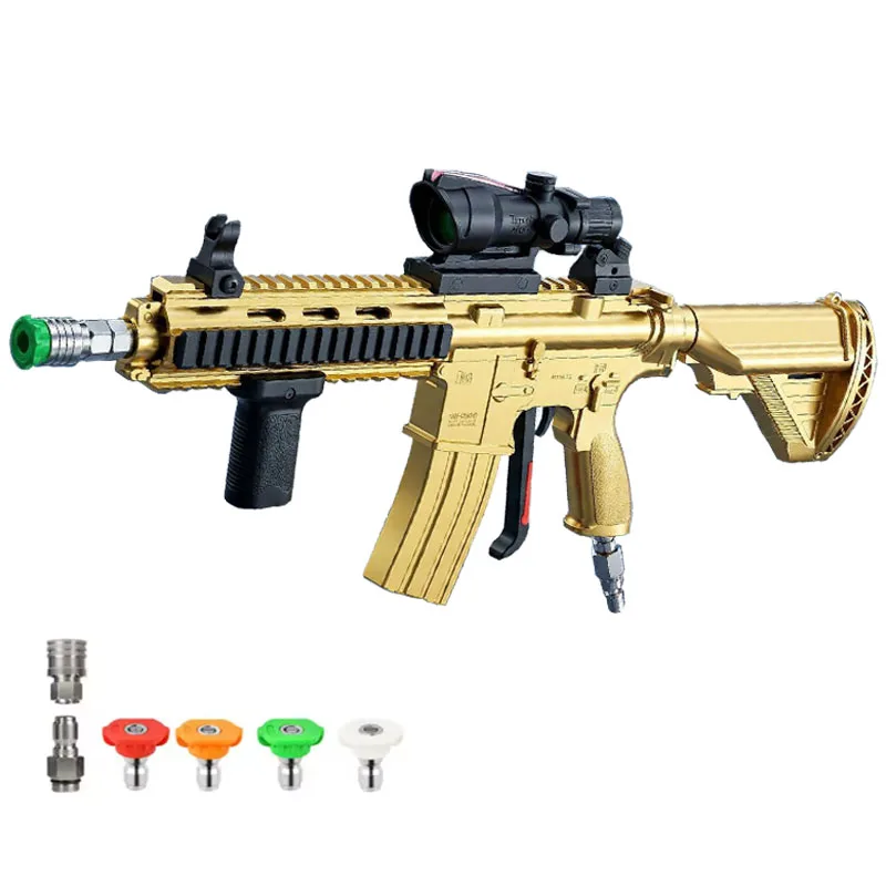 Gold M416 Car Wash Water Gun, Fan Spray, Alloy Nozzle