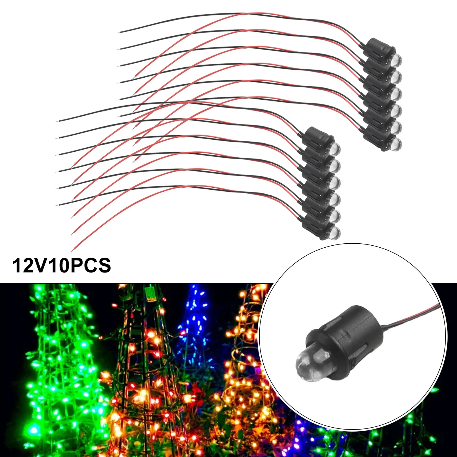 10 szt. 12V wstępnie okablowany kabel zasilający z Ultra przejrzysty LED lampa Led RGB lampka nocna 10mm DIY do przydomowego ogrodu dekoracja na