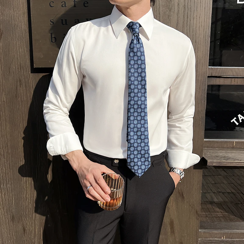 Men's Hidden Placket Shirt - Sky Blue Business Casual  Slim Fit Sharp Collar Wrinkle-Free Premium Look Breathable