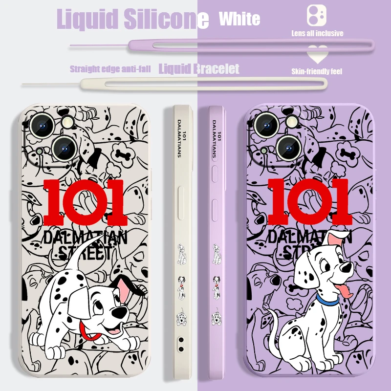 Cute 101 dalmatians Liquid Left Rope Phone Case For iPhone 15 14 13 12 11 Pro Max Mini X XR XS 8 7 Plus Silicone Shell Cover