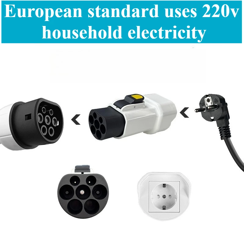 

For EU Type 2 to Schuko Adapter - TÜV Certified EV Charging Connector with Child Safety Lock & Overheat Protection 16A 230V