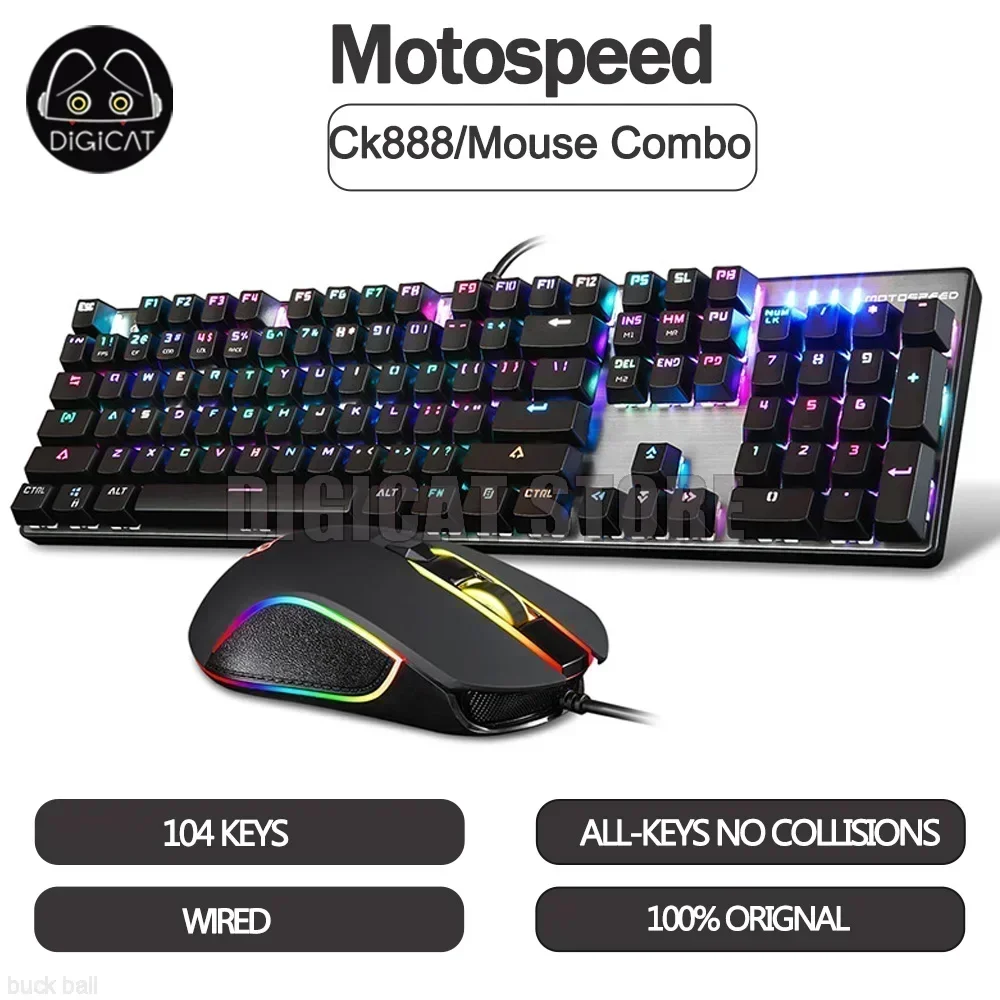 Motospeed CK888 Mechanical Gamer Keyboard 104 Keys With Mouse Combo 4 Buttons Wired 2400DPI Keyboard Backlit For PC Laptop Gifts