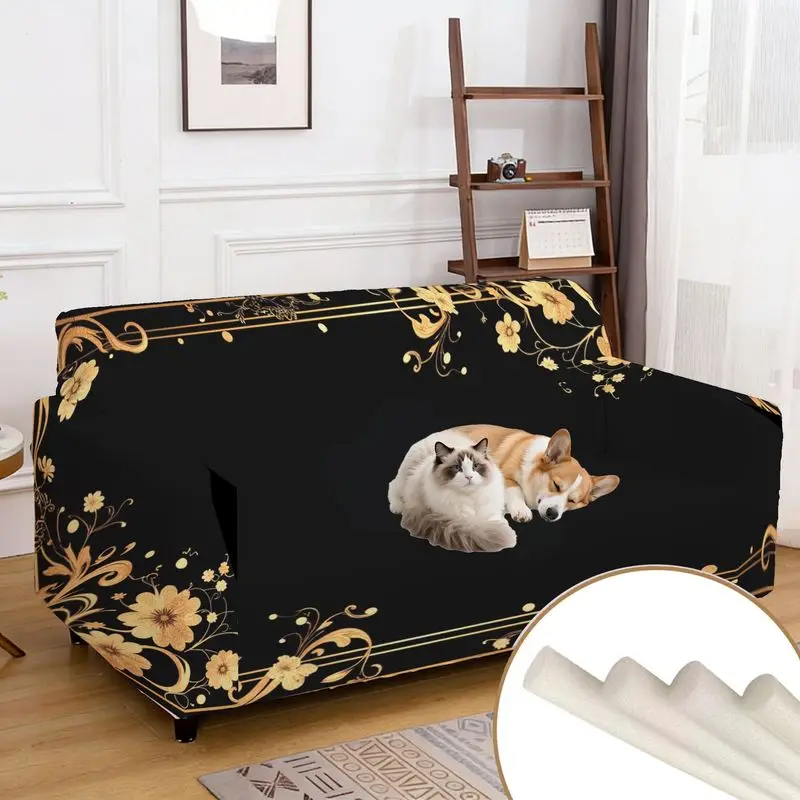 

Чехол для дивана в стиле барокко с 2D-узором в виде плоских цветов и лоз, ретро-стиль, интегрированный чехол для дивана