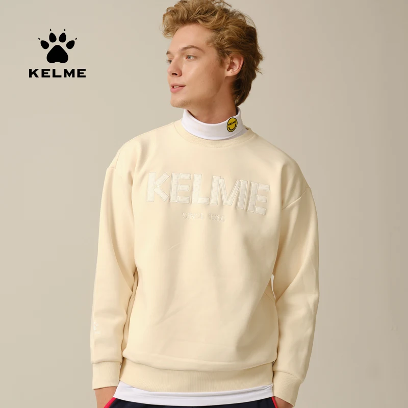 KELME Sports Casual Sweater Autumn Winter Round Neck Solid Knitted Top Men\'s Plush Loose Pullover TT90301018