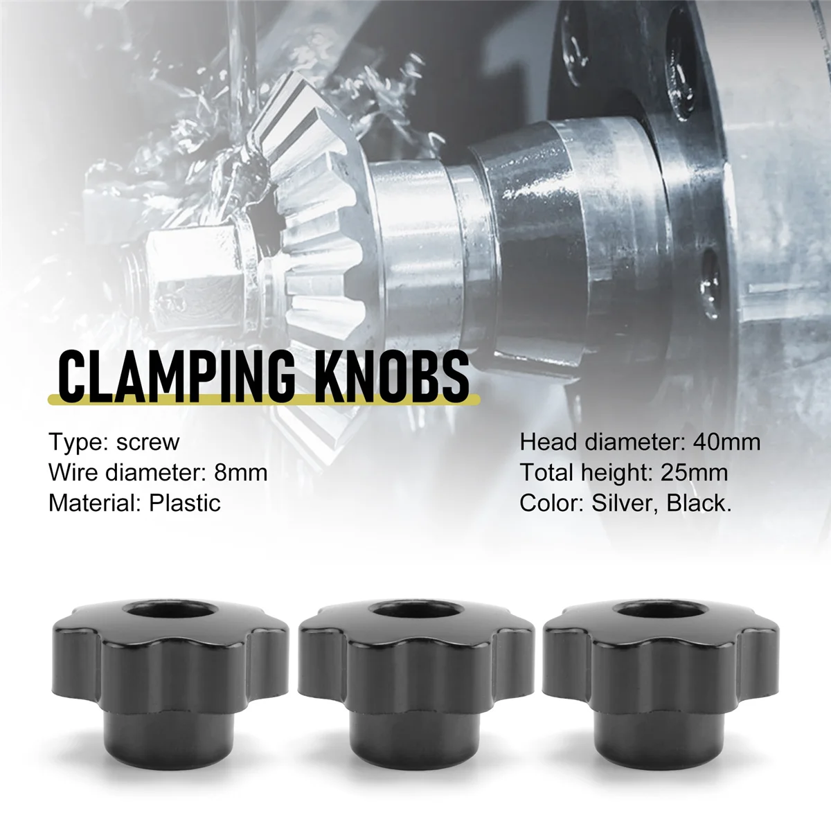 Lèvent de poignée en étoile noire, diamètre de la tête, filetage 600, 8mm, 40mm, 5 pièces