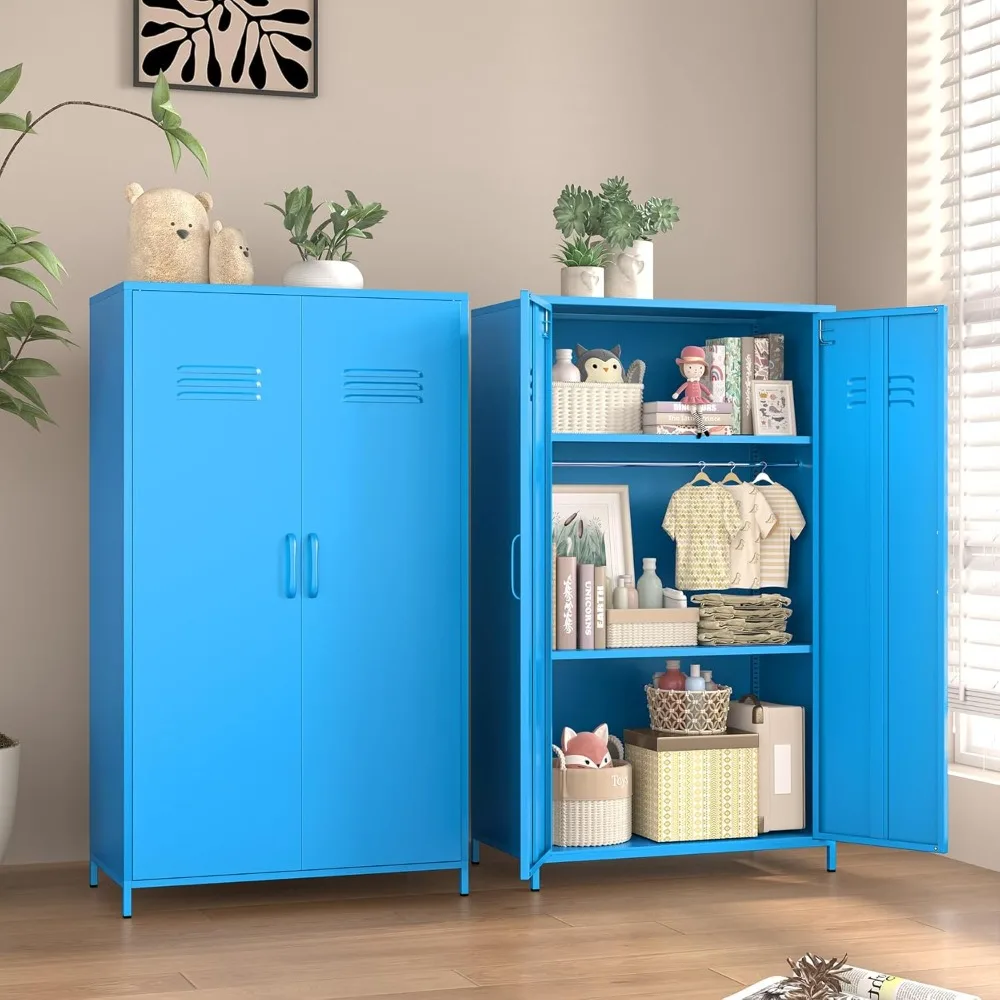 

Metal Bedroom Armoire Wardrobe Closet for Hanging Clothes,Storage Cabinet 1 Doors and 2 Adjustable Shelves, Storage File