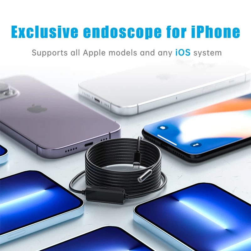 VISHRT Endoscope Camera for iPhone iOS 960P Full HD Sewer Inspection Cameras Endoscopic Borescope Waterproof for Checking Car