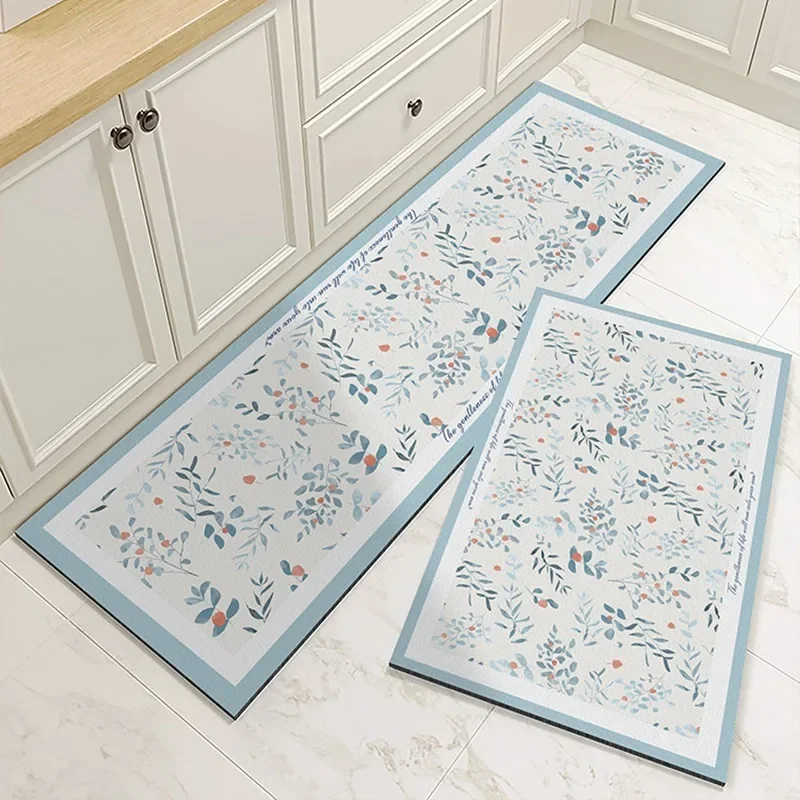 

Kitchen Floor Mat Pvc Leather Waterproof Footmat Long Non-slip Rug Grace Floral Home Decoration Balcony Entrance Carpet Alfombra