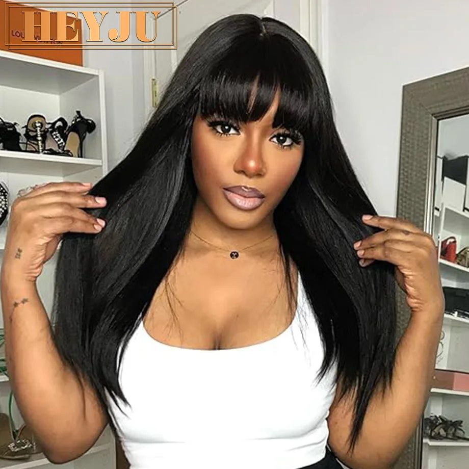 3x1 Middle Part Lace Wig Straight Human Hair Wig With Bangs Glueless Wigs Human Hair Ready To Wear Brazilian 100% Human Hair Bob