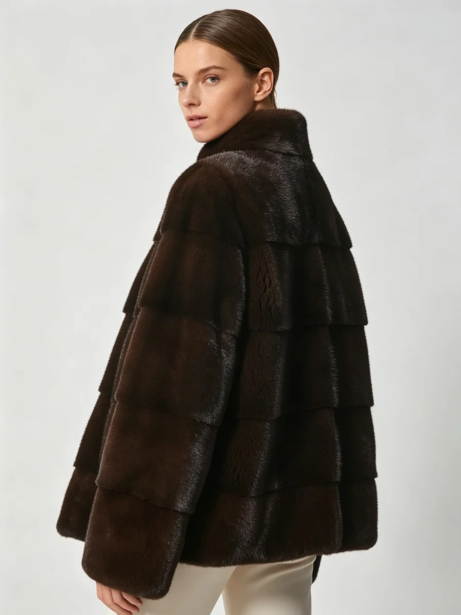 LIMO Women  Faux Mink Fur Coat Stand Collar Short Luxury Plush Winter Outerwear Lady Warm Furry Jacket