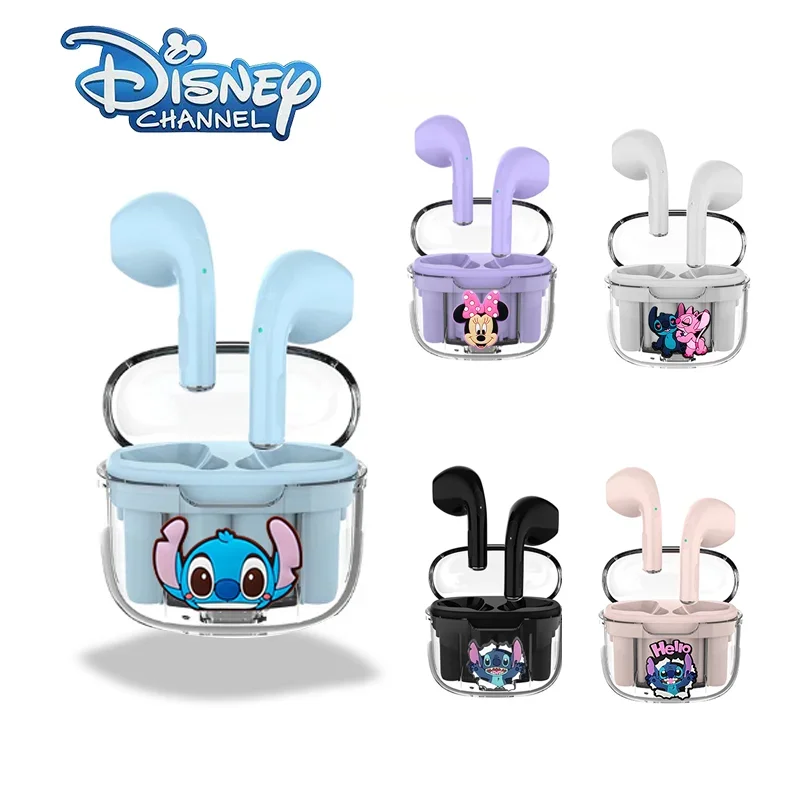 Disney Stitch Transparent charging Wireless Bluetooth Earbuds HiFi Sound HD Call Headsets Smart Touch Low Latency Long Endurance