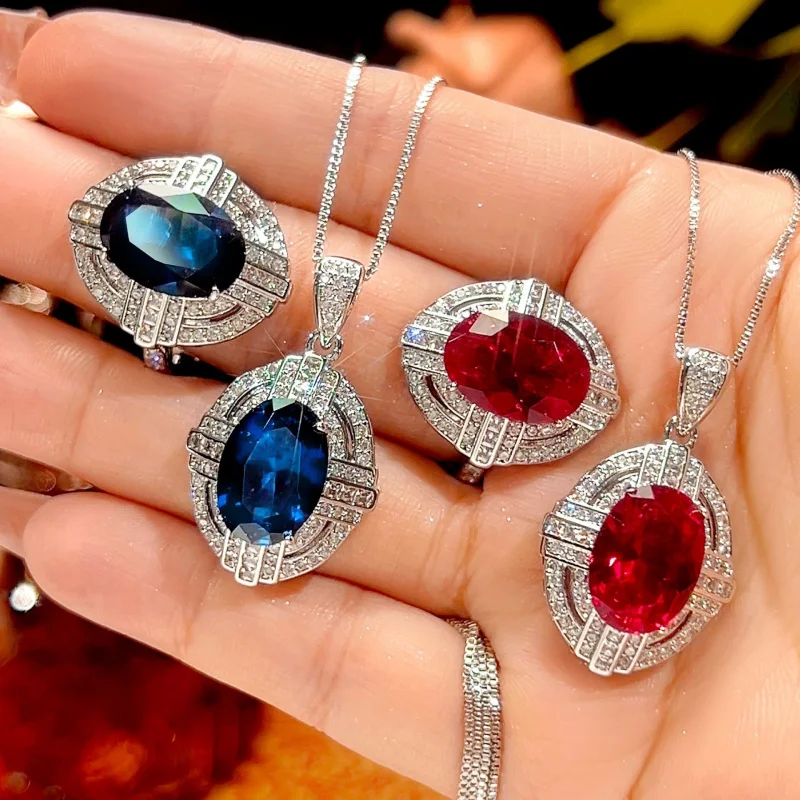 

Gold-plated vintage blue spinel egg-shaped jewelry set, main size 10*14