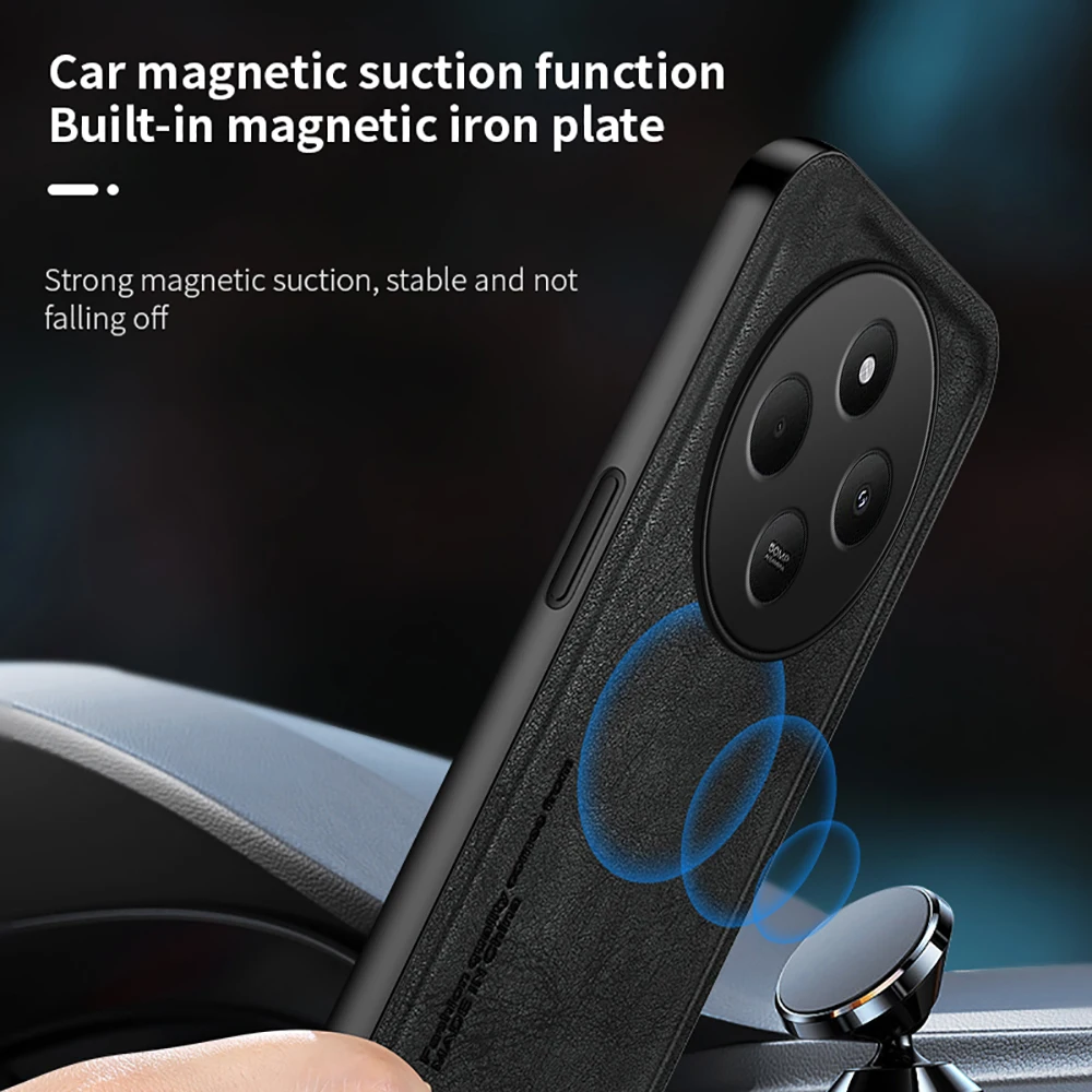 Redmi14C Case Magnetic Holder Retro Leather Texture Phone Cover For Xiaomi Redmi 14C 14 C C14 Redmi14C 4G Camera Protector Shell