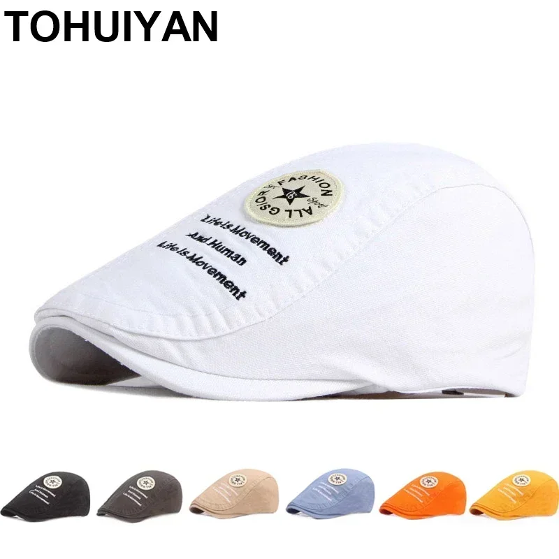 New Candy Color Newsboy Caps for Men Casual Letters Beret Hats Women Boina Masculina Driving Hat Outdoor Sun Protection Flat Cap