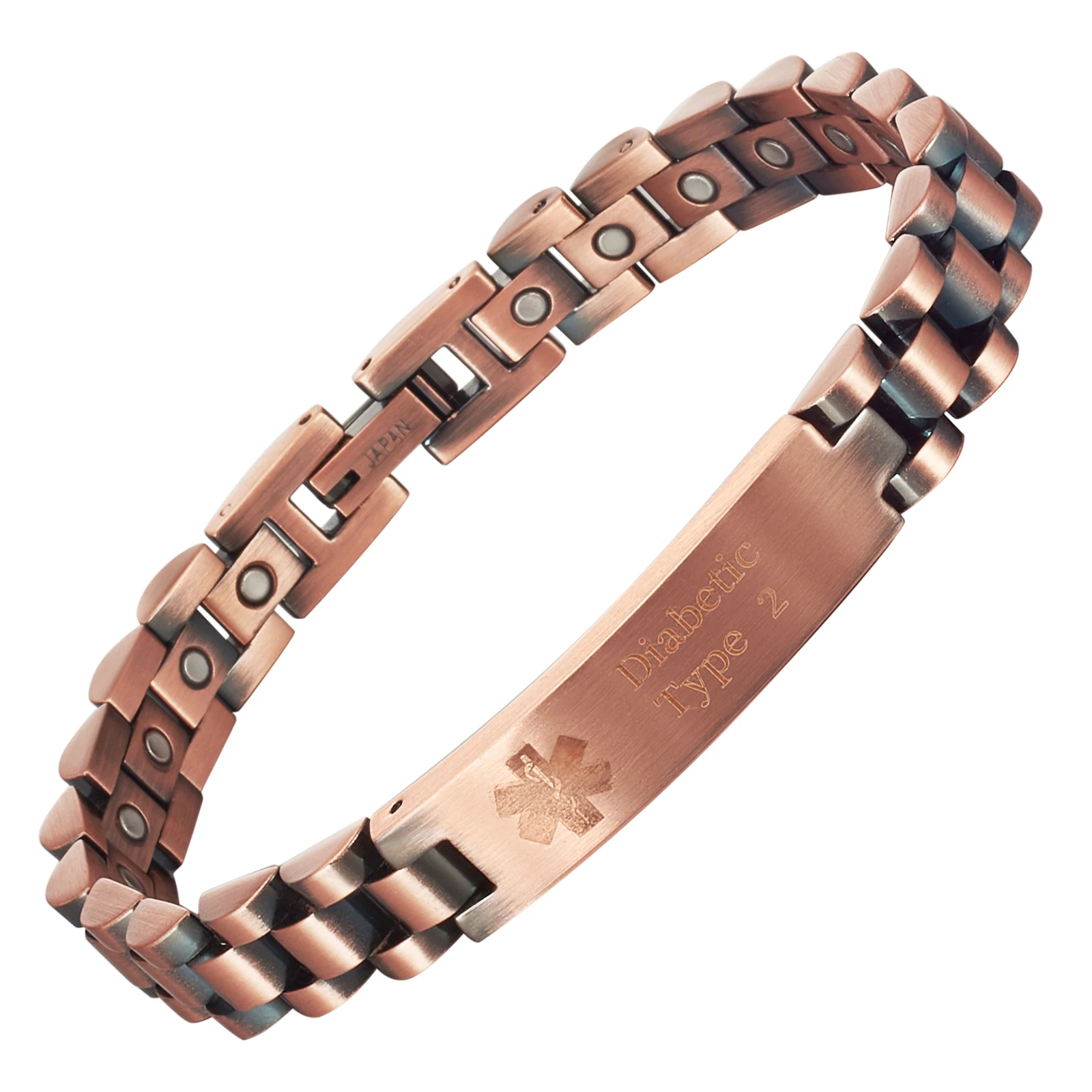 Stainless Steel Magnetic Medical Alert Bracelet, 8.1 inches, Copper Jewelry Bracelets for Women, Width:0.37'', Diabetic Type 2