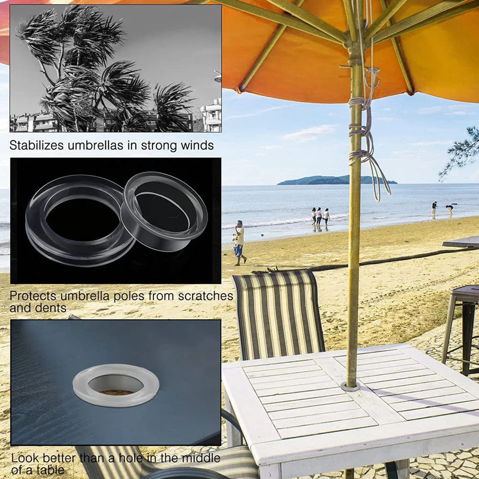 Patio Garden Table Parasol Umbrella Hole Ring Cap Set Plug Plastic Black Clear For Outdoor Patio Beach Umbrella Ring And Cap Set