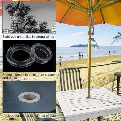 Imagen 2 del producto Sombrilla para mesa de jardín y Patio, juego de tapas de anillo con orificio para sombrilla, enchufe de plástico negro transparente para Patio exterior, juego de anillos y tapas para sombrilla de playa