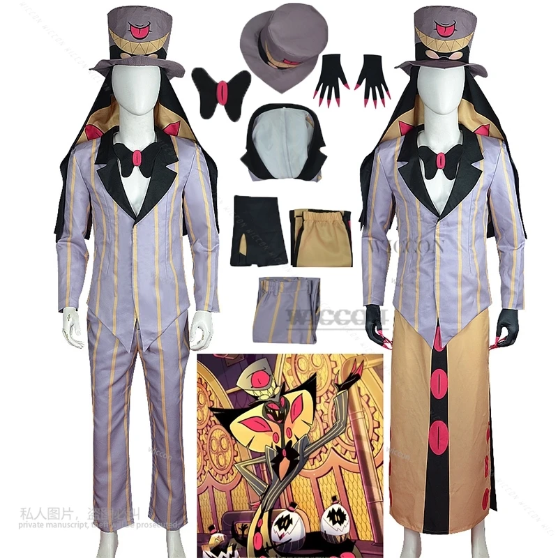 Hazbin Cosplay Traje com Chapéu Masculino, Fato de Hotel, Snake Anime Uniformes, Roupas, Demônio Cosplay, Dente, Festa de Halloween, Roupa