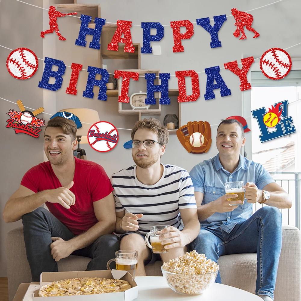 Baseball Cake Topper Flags Dessert Decor Happy Birthday Love Kids T-shirt Hat Ball CupcakeToppers Baby Shower Party DIY Baking