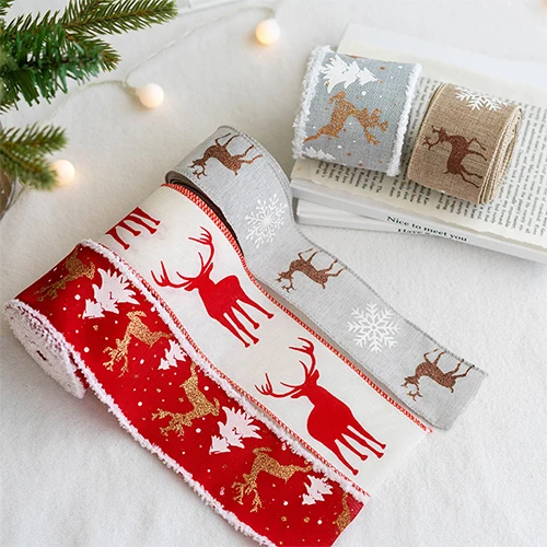 

New Christmas Burlap Elk Snowflake Ribbon Christmas Tree Decoration Ribbon Ribbon Living Room Set Home Decoration Accessories