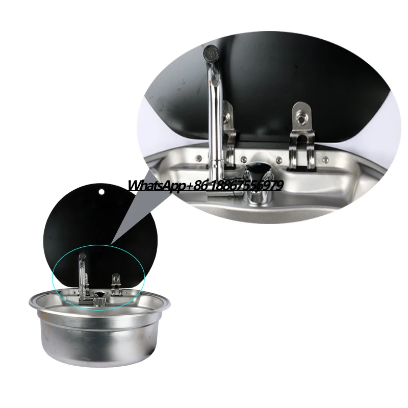 

HWHongRV Round Camper Rvs Kitchen Kit Stainless Steel Sink Campervan Tempered Glass Lid Sink, with Foldable Rotating Faucet