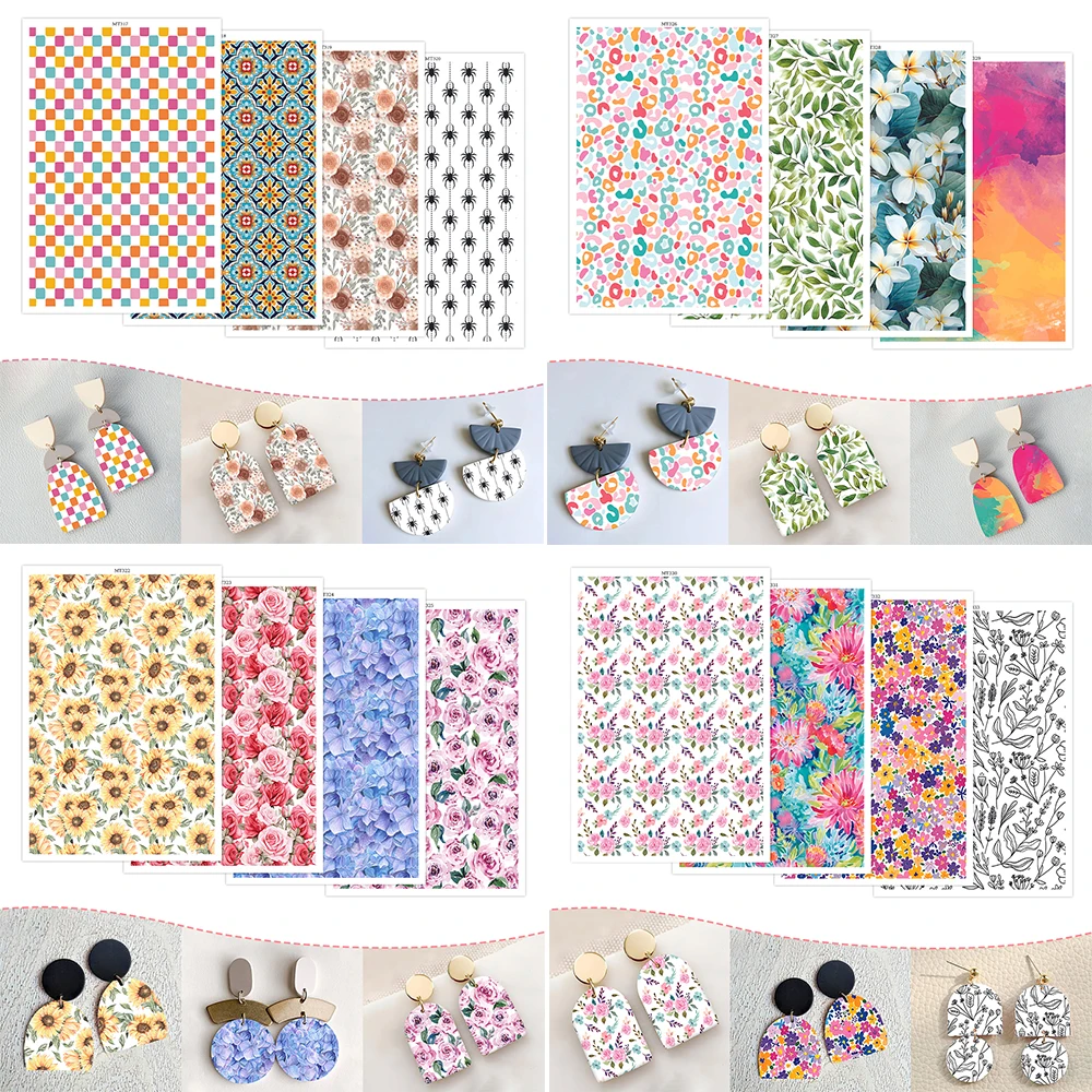 Polymer Clay Watercolor Transfer Paper Colored Pattern Flower Leaf Theme Water Soluble DIY Earring Ceramic Craft Pottery Making