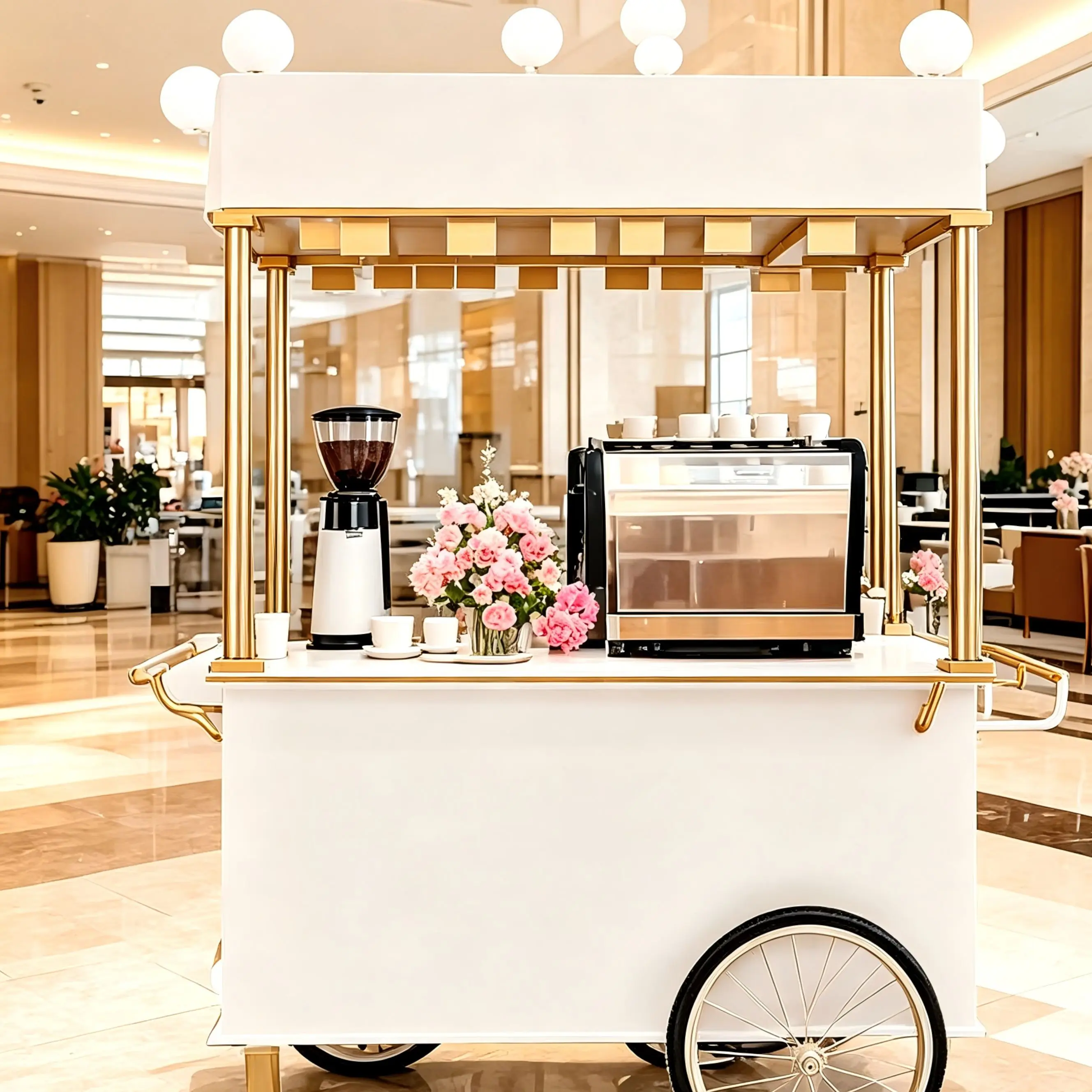 Custom Portable Stainless Steel Food Cart Mobile Coffee Cart Ice Cream Snack Food Rust Resistant