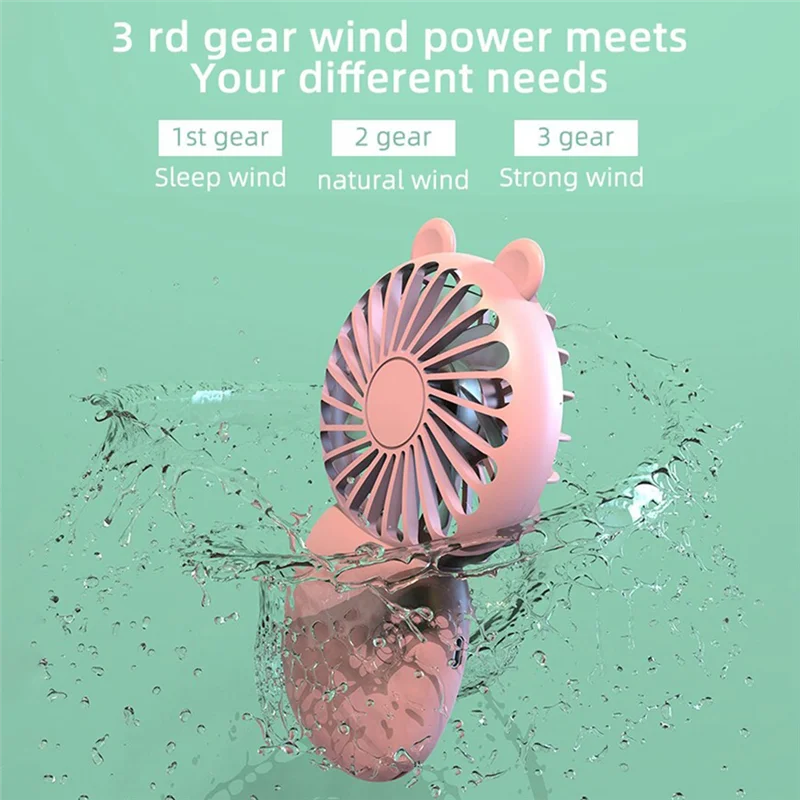 Mini ventilador elétrico portátil, rosa, bolso pequeno, desenhos animados, à mão, ao ar livre, verão