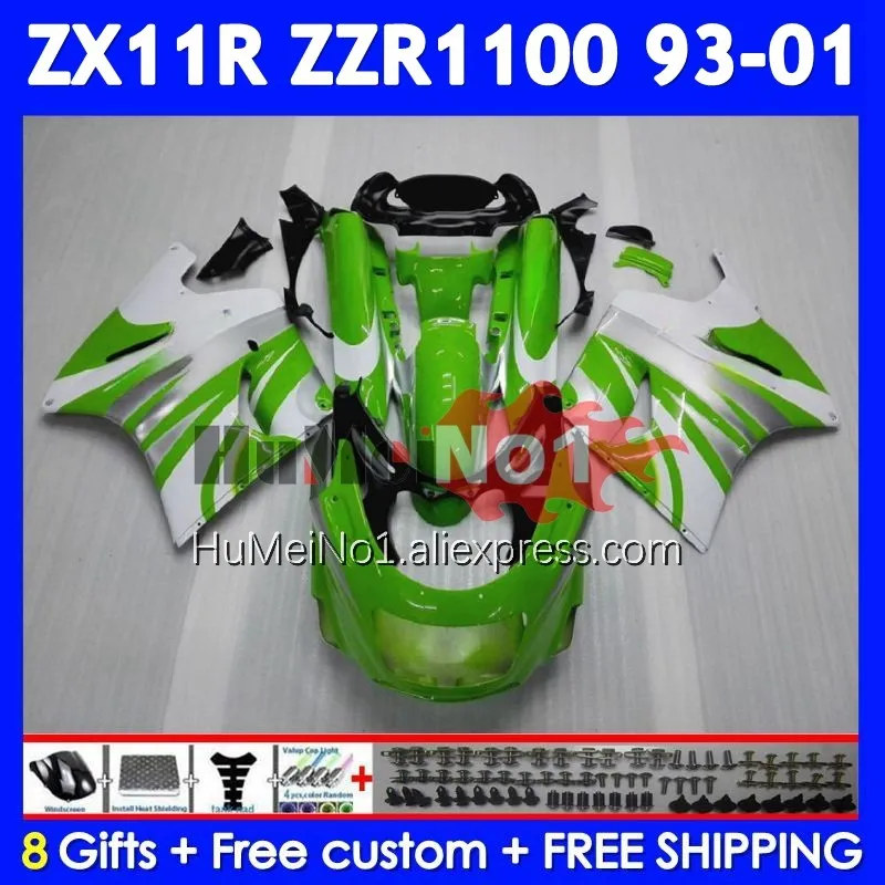 ZZR1100 For KAWASAKI NINJA ZX Green white 11R ZX11 R 93 94 95 96 97 223No.7 ZX-11R ZX11R ZZR 1100 1998 1999 2000 2001 Fairing