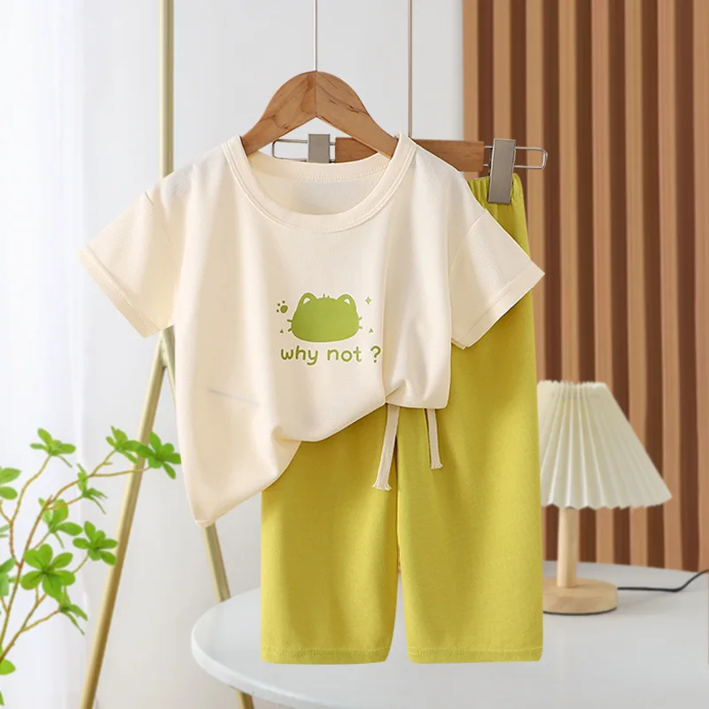 

Childrens Short Sleeved Set Summer Casual Korean Version for Boys and Girls Outdoor Wear Summer Wear Kids Clothing Pants