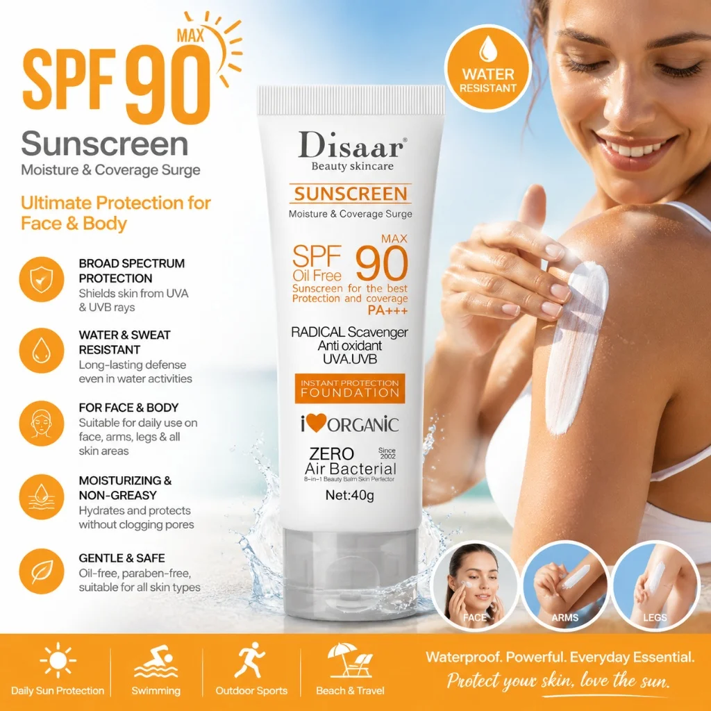 Whitening Sunscreen SPF90 Plus UV Defense Isolation Cream Hydrating Brightening Sunblock For Face Body Arms Legs Outdoor Care