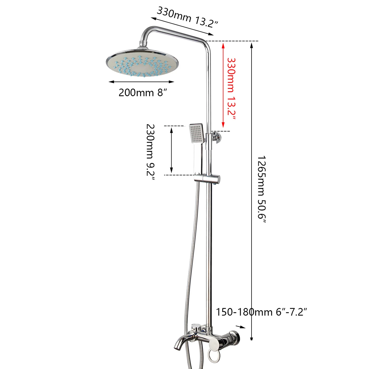 Monite Rainfall Shower Set Faucet 8 Inch Chrome Bathroom Bathtub Three Types Of Water Discharge Methods Wall Mount Mixer Tap