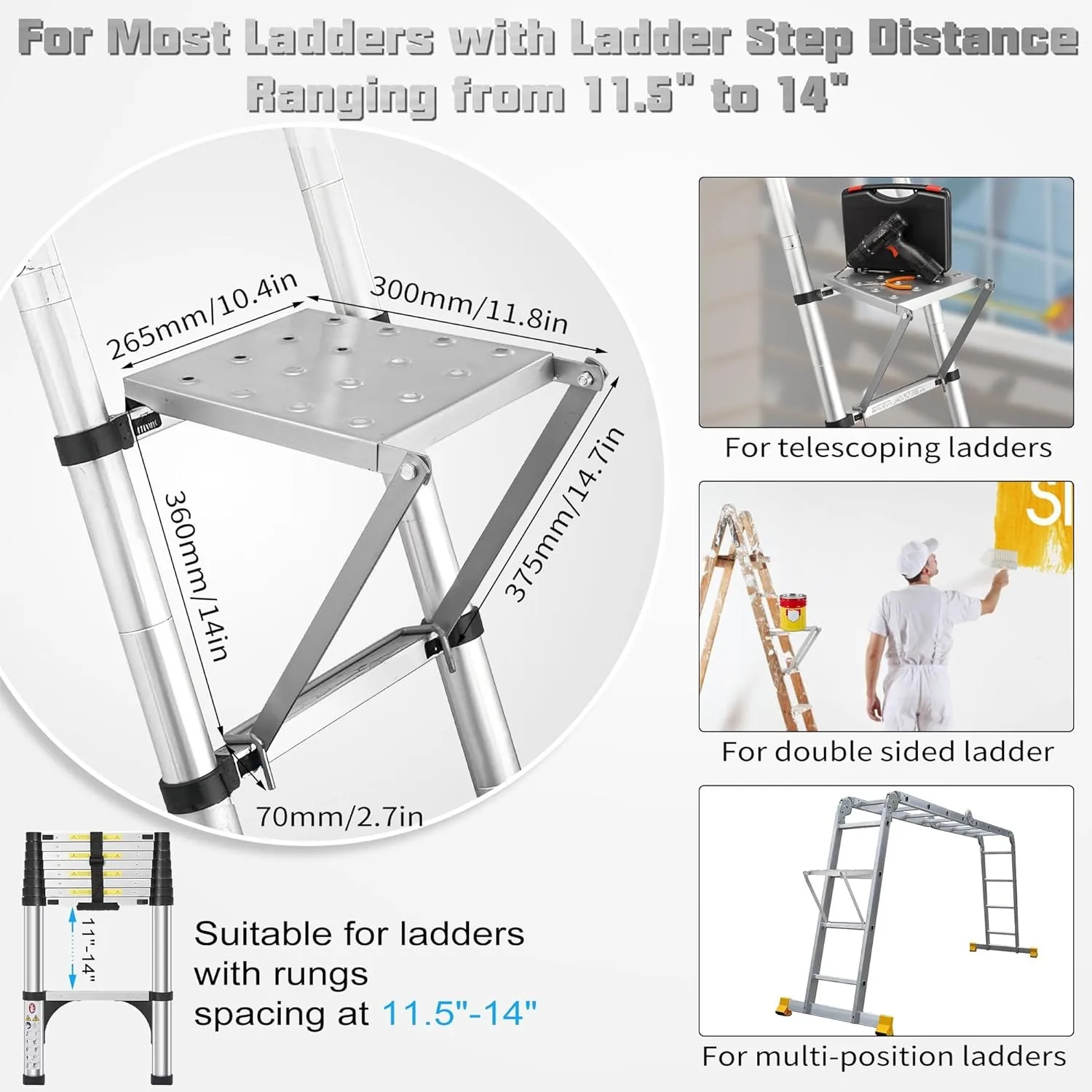 Ladder Work Platform Durable Wide Pedal Practical Attachment Work Ladder Tray for Pantry Kitchen Office Household Painters