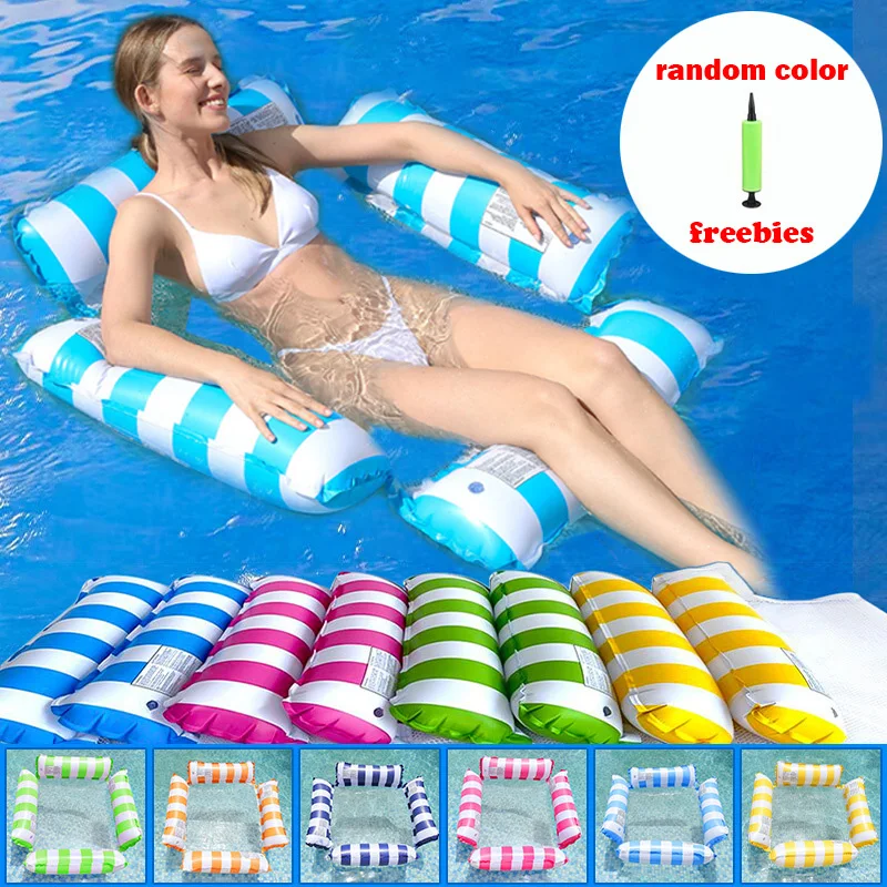 Inflatable Pool Float Chair Lounge for Adults Kid Floating Stripe Pattern Hammock for Swimming Pool Party Summer Water Fun Beach